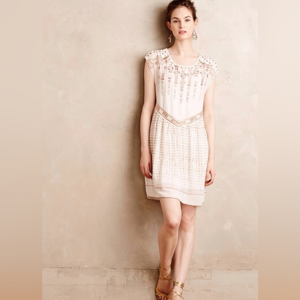 Anthropologie one september Calliope Embroidered Swing Dress Tunic Sundress S